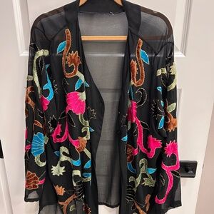 Plus 2X 3X Sheer Evening Bohemian Jacket Embroidered